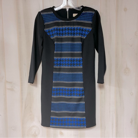 MICHAEL Michael Kors Dresses & Skirts - Michael Kors Black And Blue Houndstooth 3/4 Sleeve Sheath Dress Sz 4